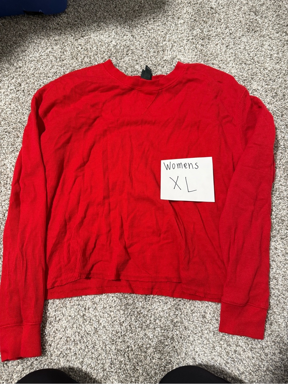Women's Red Waffle Knit Crewneck Sweater - XL